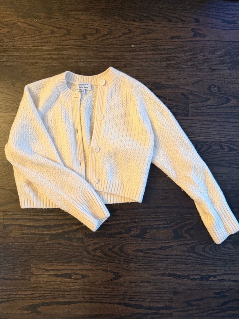 & Other Stories Cream Cable-Knit Cropped Button Cardigan